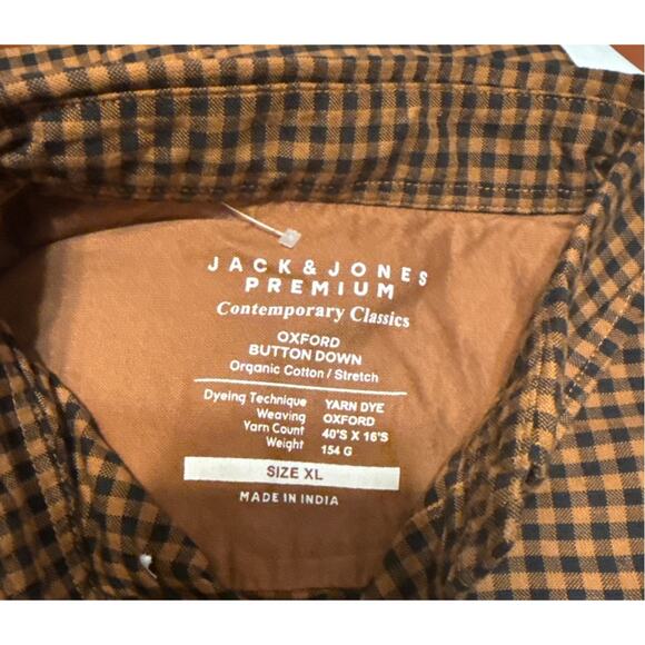 Jack & Jones Premium Mens Twill Button Down Shirt, Black Brown Check, NWT - Picture 2 of 3